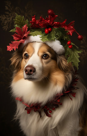 Dog adorned with festive Christmas attireの素材