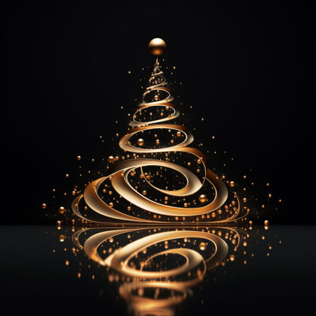 Elegant gold Christmas tree with reflections illustrationの素材