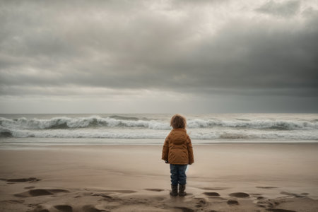 Child Contemplating the Ocean Horizonの素材