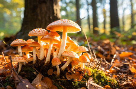 Autumn mushrooms in forestの素材