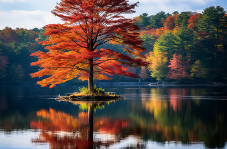 Autumn Tree Reflection on Calm Lakeの素材