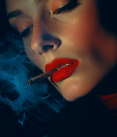 Woman smoking a cigaretteの素材