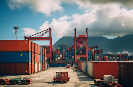 Industrial port with colorful containersの素材