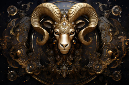 Illustration of zodiac sign Aries with golden motifsの素材