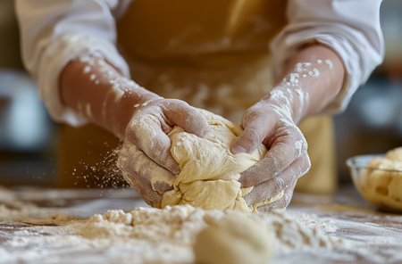 Baker hands kneading doughの素材