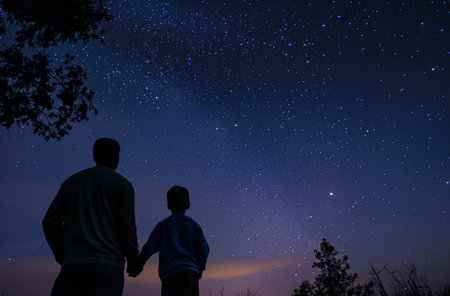 Stargazing bond between father and sonの素材