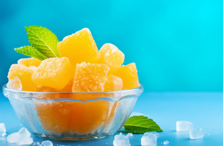 Citrus candied delight with fresh mint on iceの素材