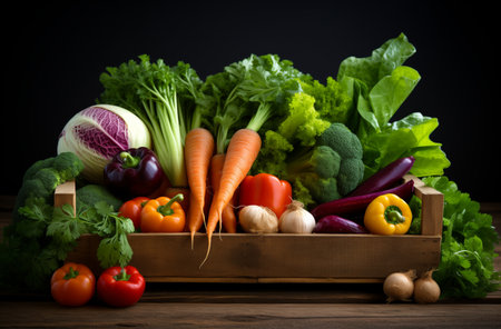 Hearty wooden crate of mixed vegetablesの素材