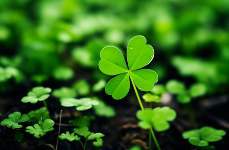 Lucky four-leaf clover in the forestの素材