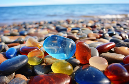 This close-up photo captures the natural beauty and texture of a bunch of rocks near the oceanの素材