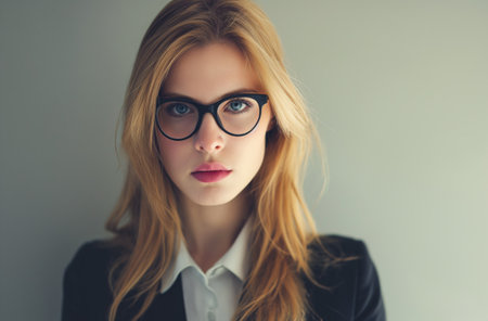 A 30-year-old British woman in professional attire and glassesの素材