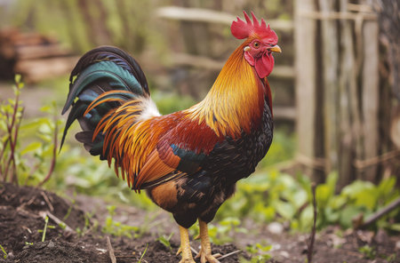 Colorful farm rooster standing