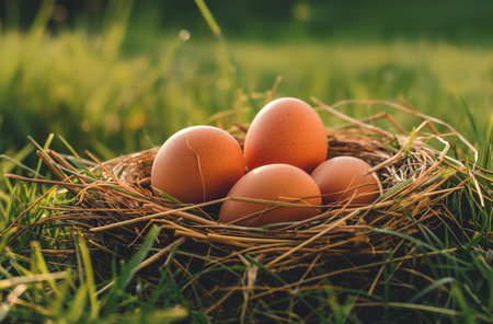 Chicken eggs in nestの写真素材