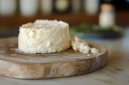 Creamy butter on woodの写真素材