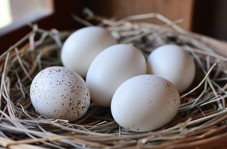 Goose eggs in nestの写真素材