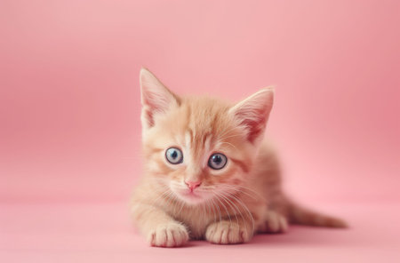 Ginger kitten on pink backdrop