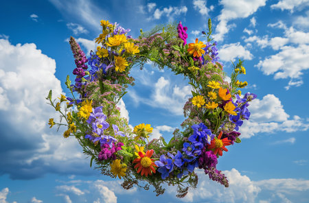 Wildflower wreath against sky