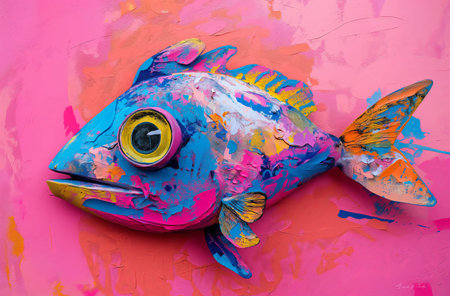 Colorful fish mural on pinkの素材