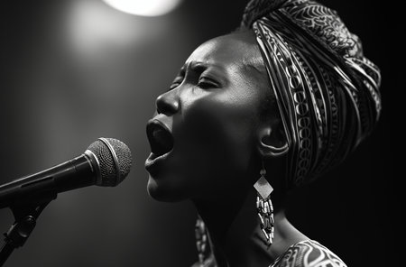 African woman singing passionatelyの素材