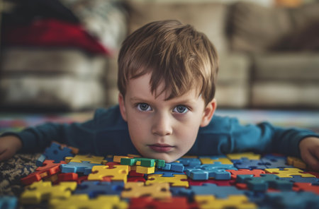 Boy puzzle play autismの素材