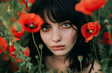 Woman among red poppiesの素材