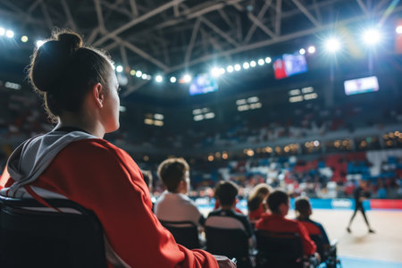 Wheelchair spectator at indoor arenaの素材