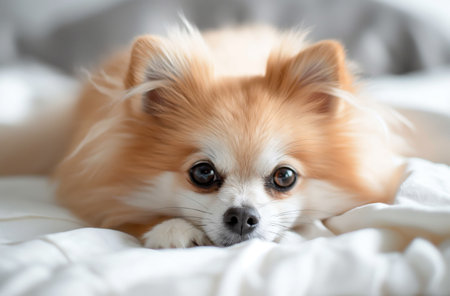 Pomeranian dog on whiteの素材