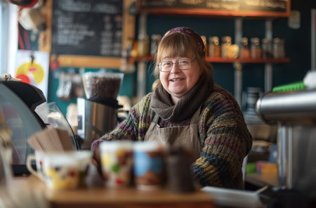 Experienced cafe worker smilingの素材