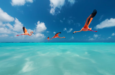 Flamingos in Caribbean skiesの素材