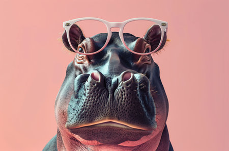 Hippopotamus with pink glassesの素材