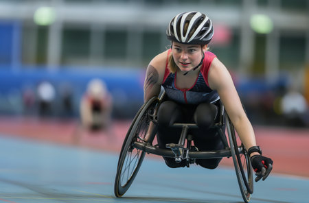 Female athlete in wheelchair racingの素材