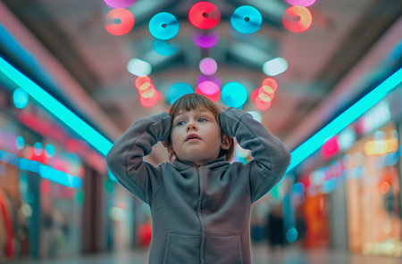 Boy in shopping centerの素材