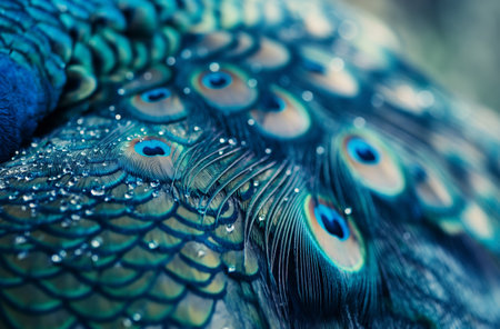 Peacock feathers with dewdropsの素材