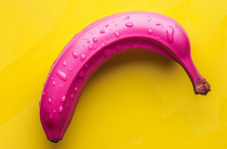 Wet pink banana on yellowの素材