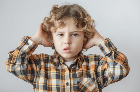 Child covering ears with handsの素材