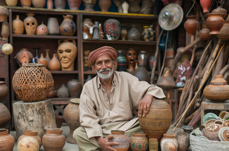Market Vendor with Potteryの素材