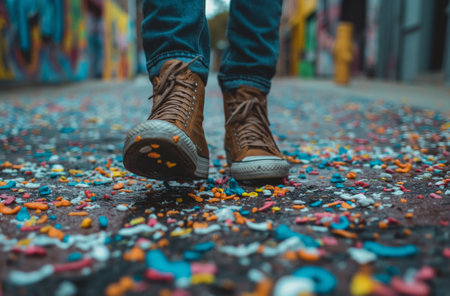 Personâs shoe stepping in gumの素材