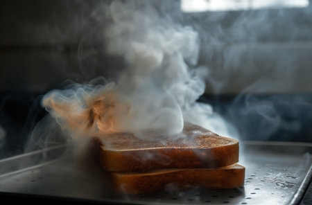 Burnt toast smoking in toasterの素材