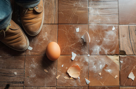 Feet next to broken eggの素材
