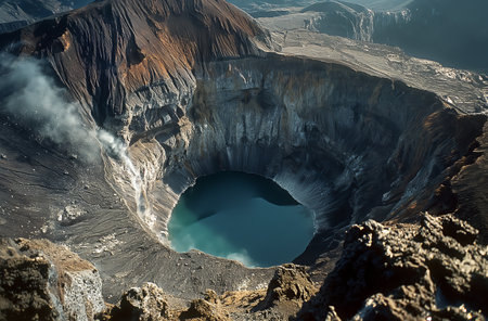 Aerial view of volcanic craterの素材