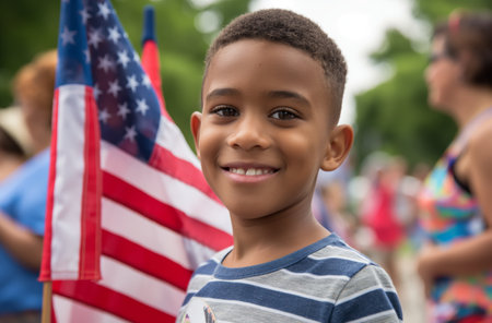 African-American boy with flagの素材