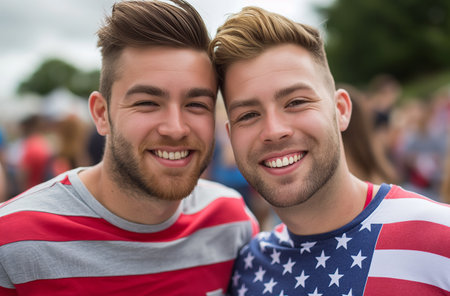 Two men celebrating Independence Dayの素材