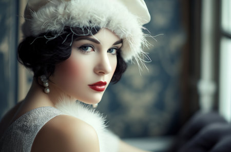 Elegant woman in vintage hatの素材