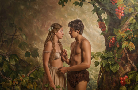 Adam and Eve in a gardenの素材