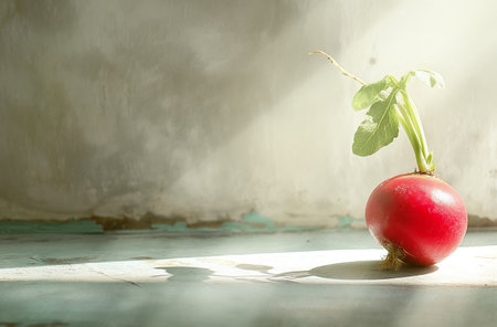 Single radish on rustic surfaceの素材