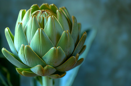 Closeup of a green artichoke budの素材