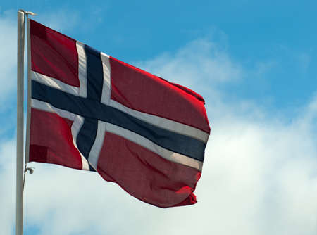 A Norwegian Flag in the windの写真素材