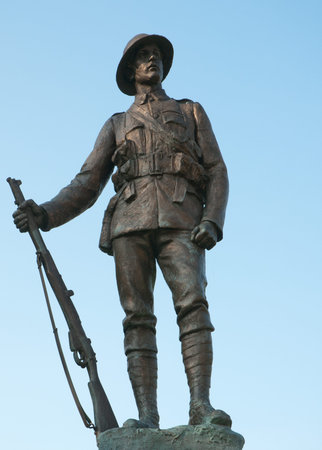 Statue of a WWI soldier in Winchester - Kings Royal Rifle Corps Memorial.Bronze statue in Cathedral...