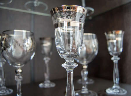 A set of crystal glasses for different drinksの写真素材