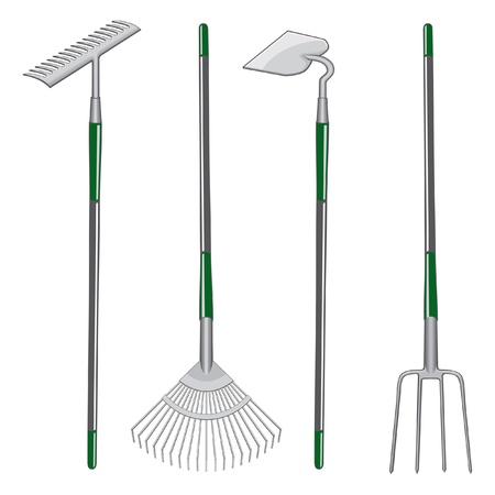 Rakes Hoe and Pitchfork is an illustration of two types of rakes, one hoe and one pitchfork.のイラスト素材